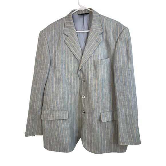 Mens Rizzoli Size 44R Linen Blue Stripe Blazer 3 Button Double Vent Italy REE105 - Picture 1 of 15
